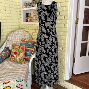 vintage 90s black silver sparkly glitter floral maxi dress s/m